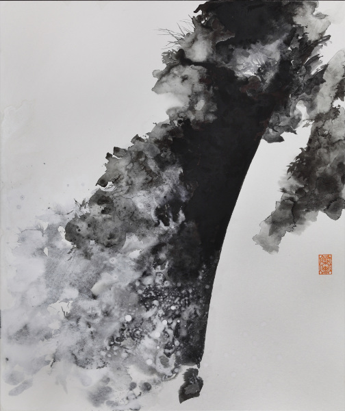 Shinsen - Peindre l’éphémère selon Shinsen : Sonorités de la cascade. Encre de Chine. 72,7 x 60,6 cm 